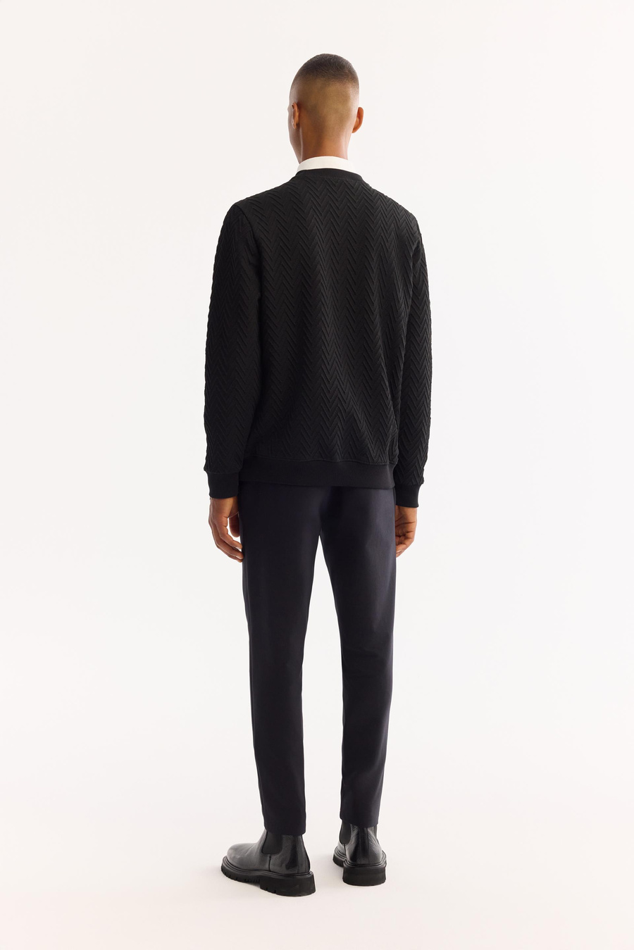 Black Crew Neck Easy-Iron Elastane Sweatshirt