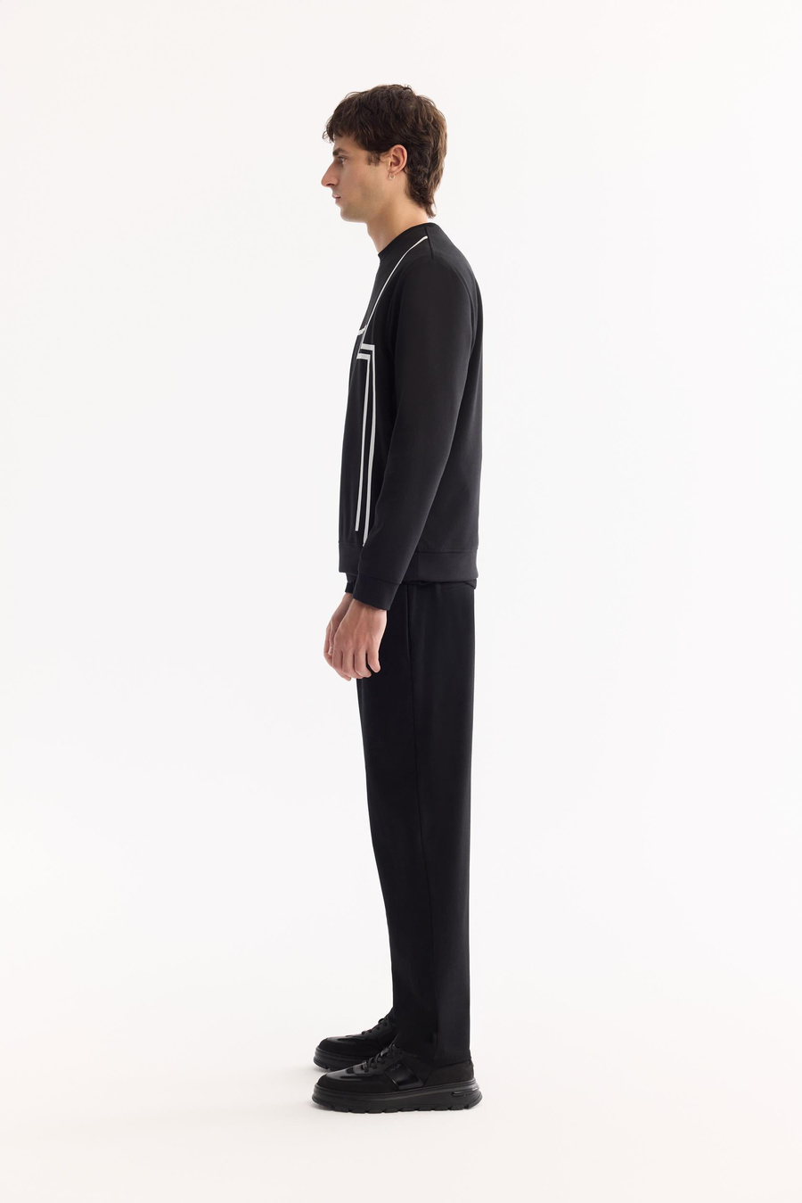 Black Crew Neck Easy-Iron Bi-Stretch Printed Sweatshirt