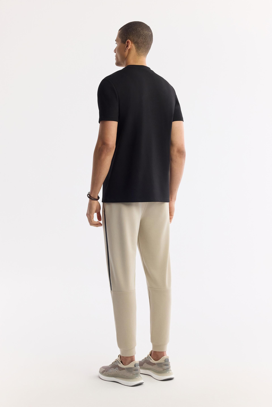 Siyah Bisiklet Yaka Baskılı Bi-Stretch İnterlok T-Shirt