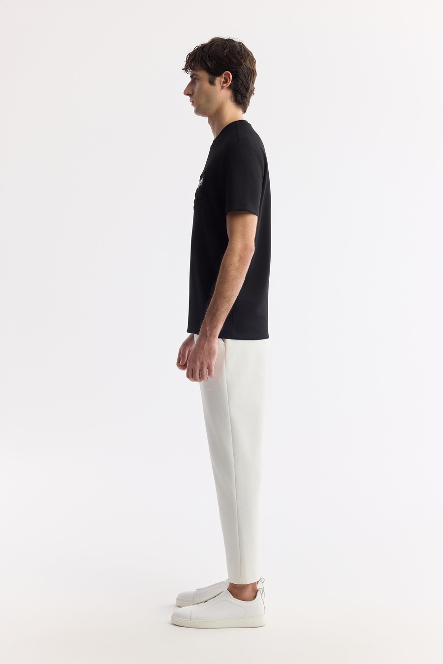 Siyah Bisiklet Yaka Baskılı Bi-Stretch İnterlok T-Shirt