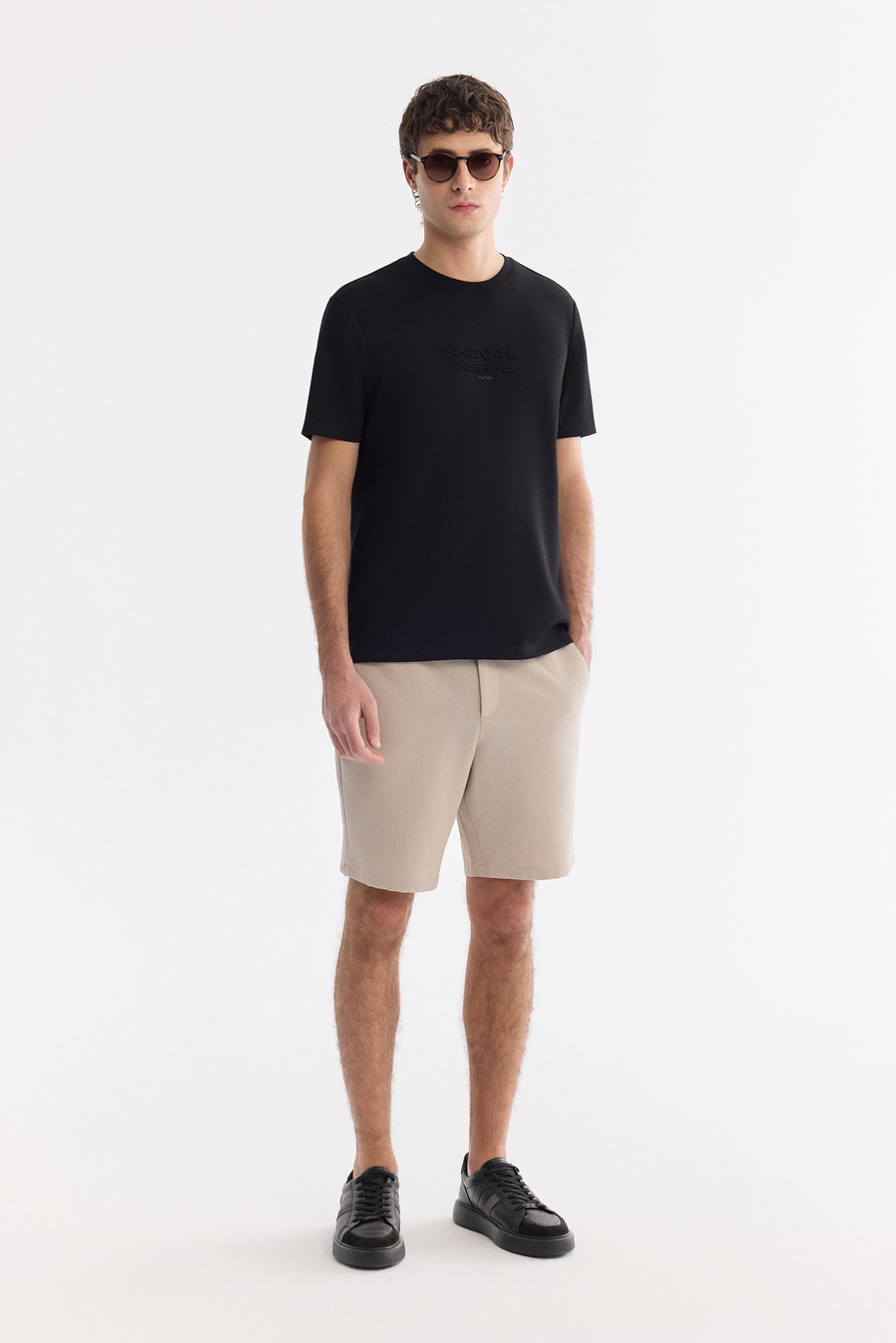 Siyah Bisiklet Yaka Baskılı Bi-Stretch İnterlok T-Shirt