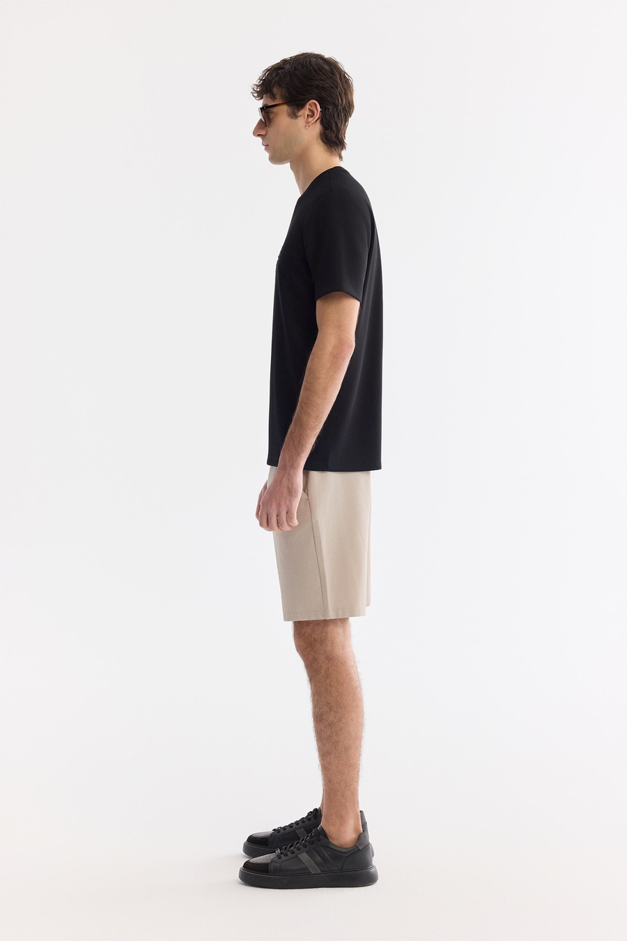 Siyah Bisiklet Yaka Baskılı Bi-Stretch İnterlok T-Shirt