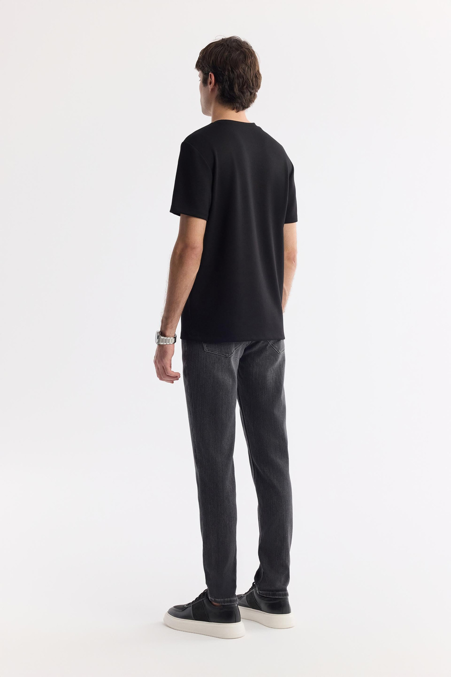 Siyah Bisiklet Yaka Baskılı Bi-Stretch İnterlok T-Shirt