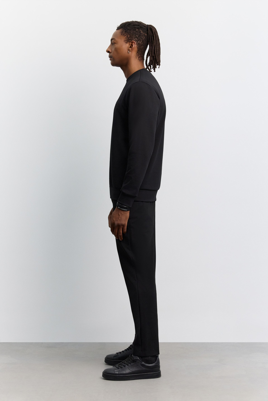 Siyah Bisiklet Yaka Kolay Ütülenen Baskılı İnterlok Sweatshirt