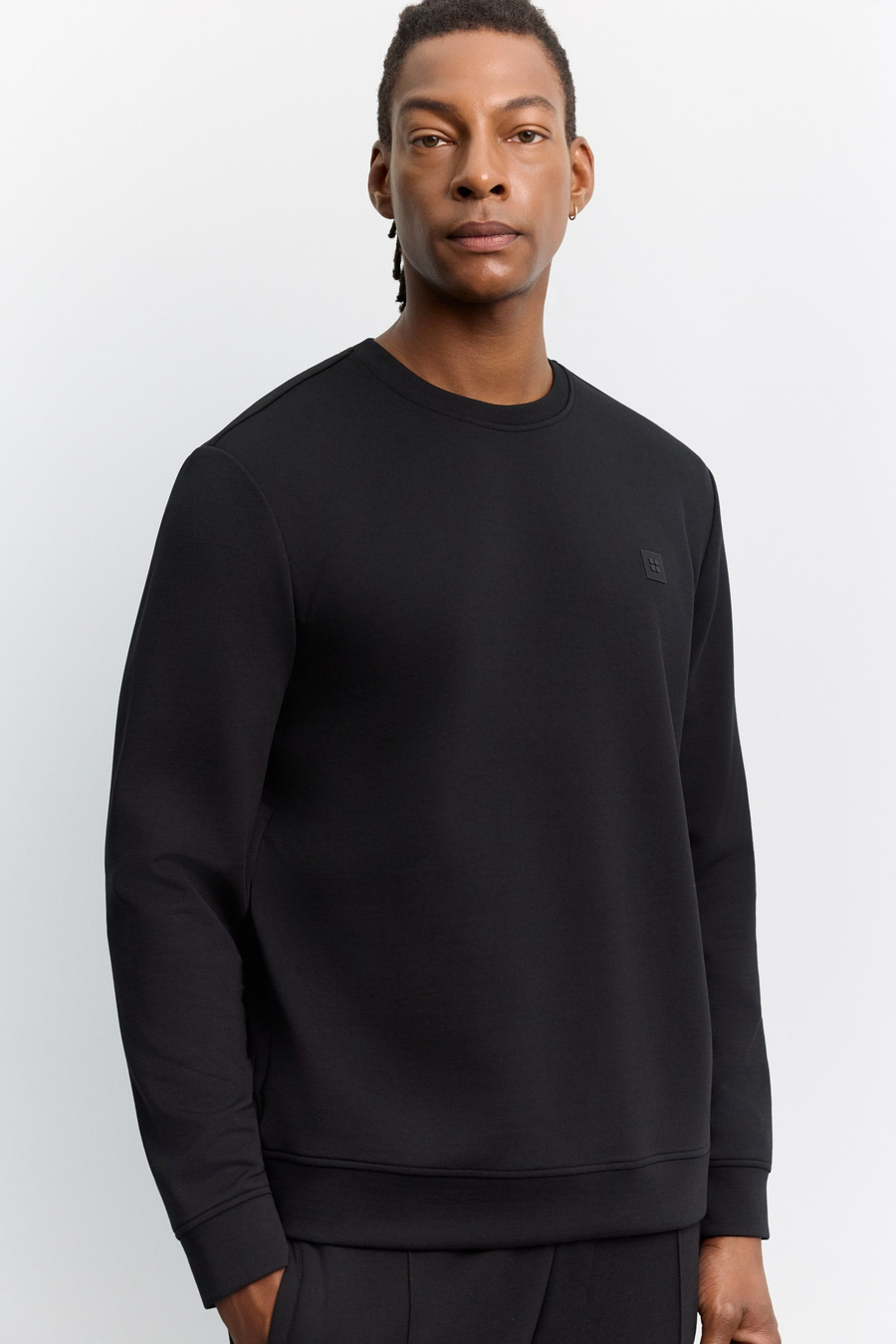 Siyah Bisiklet Yaka Kolay Ütülenen İnterlok Sweatshirt