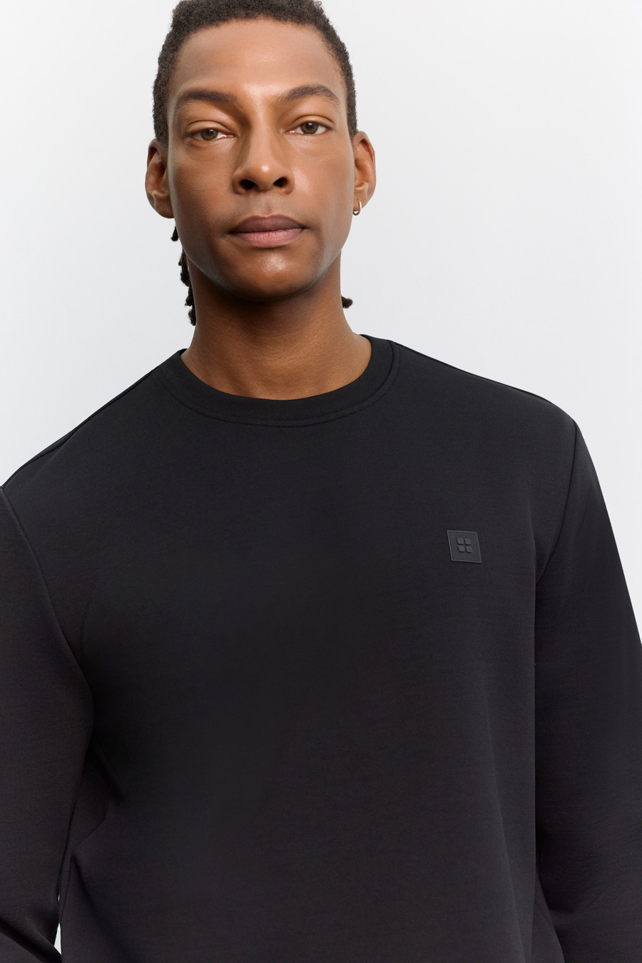Siyah Bisiklet Yaka Kolay Ütülenen İnterlok Sweatshirt