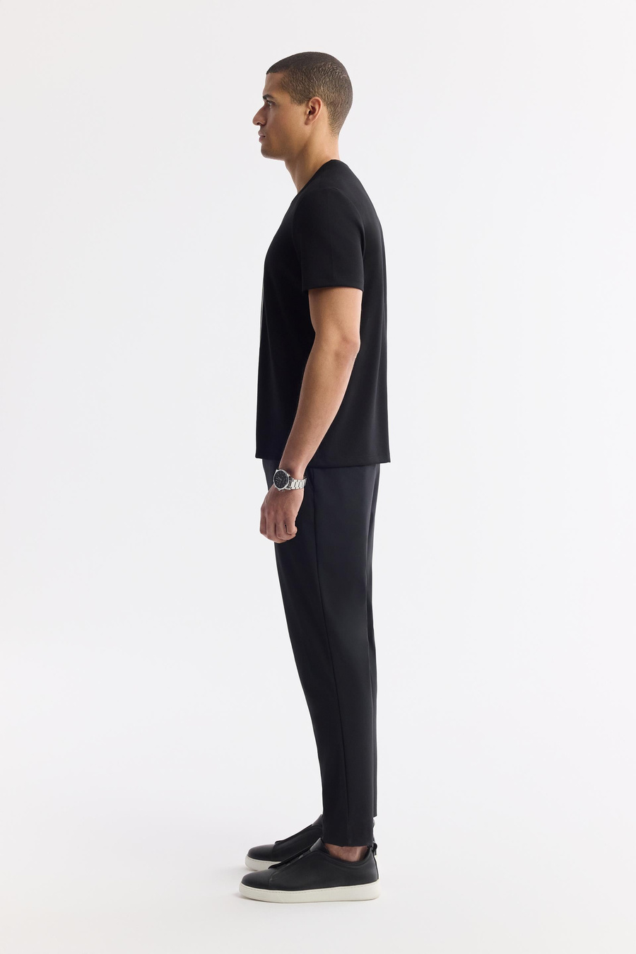Siyah Bisiklet Yaka Baskılı Bi-Stretch İnterlok T-Shirt