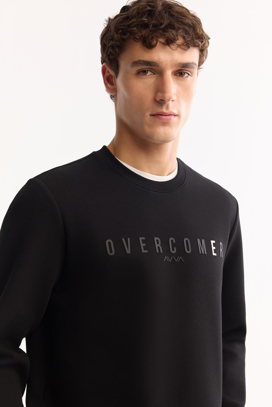 Siyah Bisiklet Yaka Elastan Kolay Ütülenen Baskılı Sweatshirt
