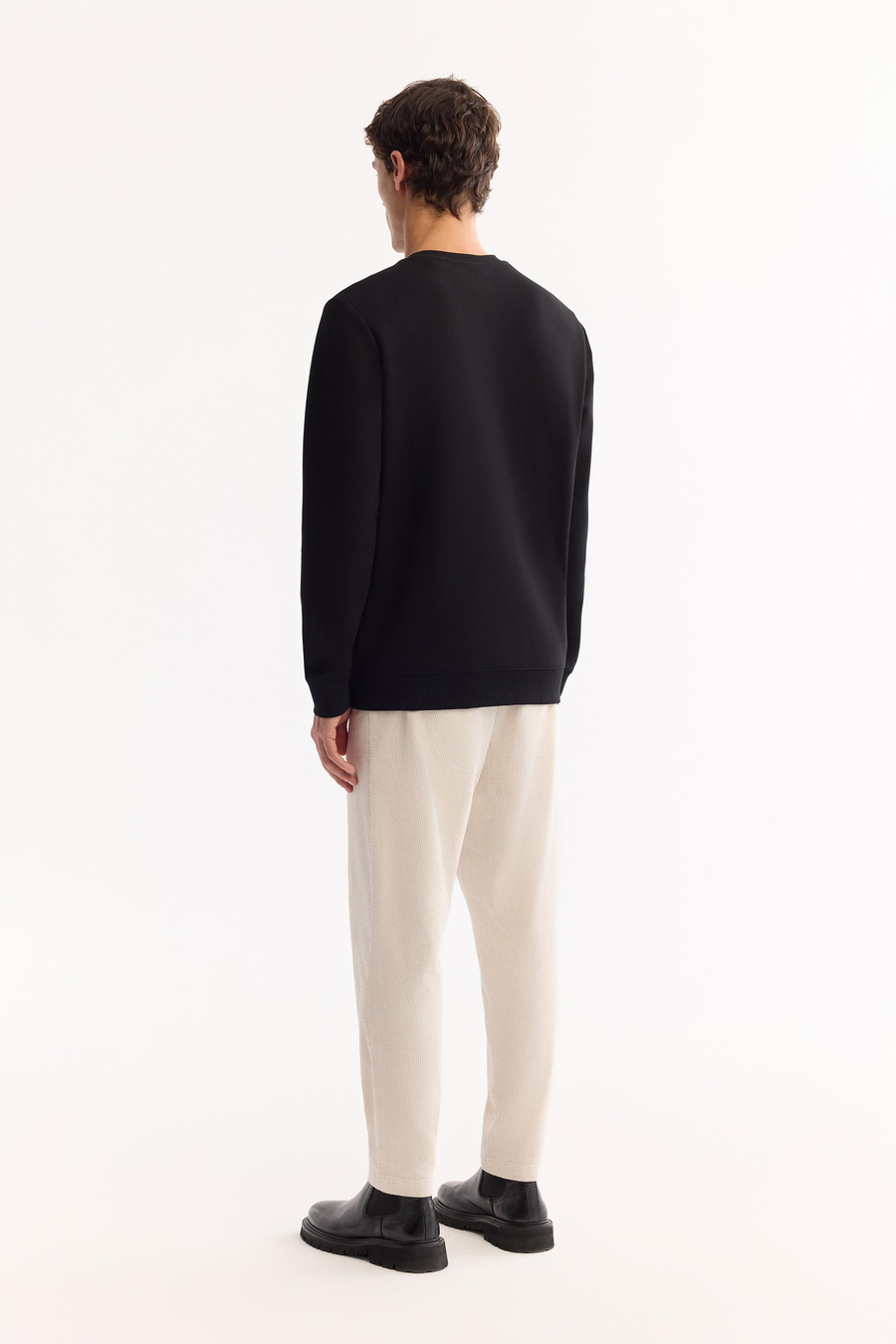 Siyah Bisiklet Yaka Elastan Kolay Ütülenen Baskılı Sweatshirt