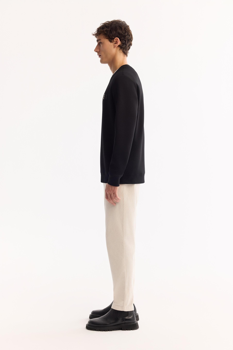 Siyah Bisiklet Yaka Elastan Kolay Ütülenen Baskılı Sweatshirt