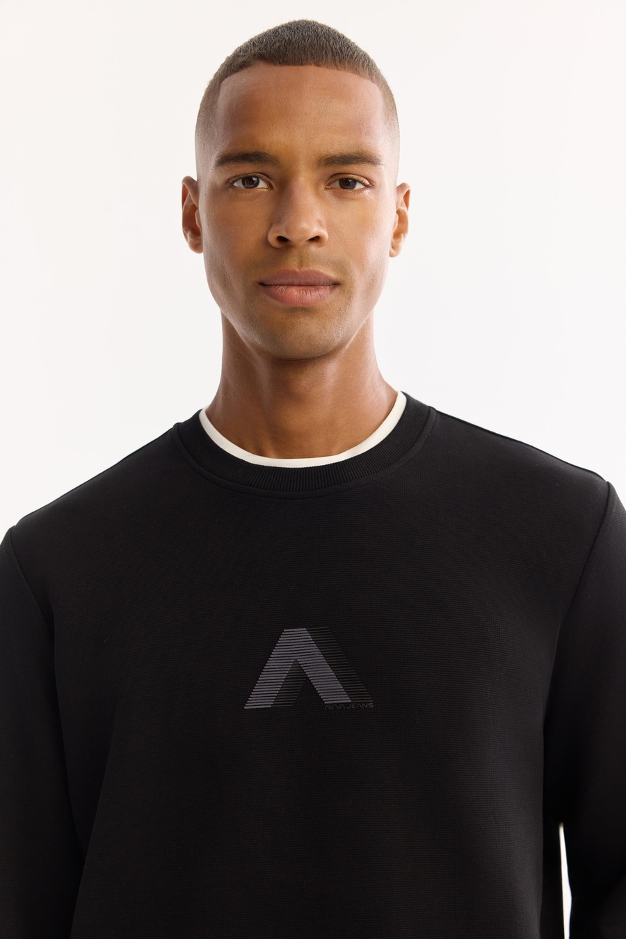 Black Crew Neck Easy-Iron Bi-Stretch Printed Sweatshirt