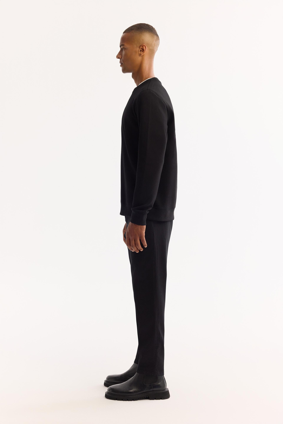 Black Crew Neck Easy-Iron Bi-Stretch Printed Sweatshirt