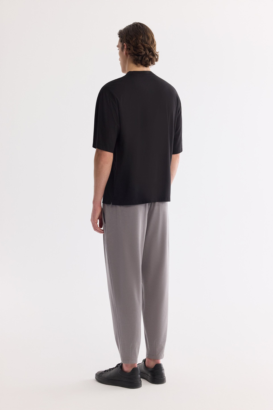 Siyah Bisiklet Yaka Oversize Rayon T-Shirt