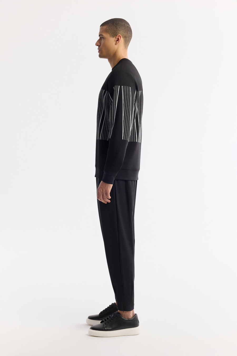 Siyah Bisiklet Yaka Baskılı Bi-Stretch İnterlok Sweatshirt