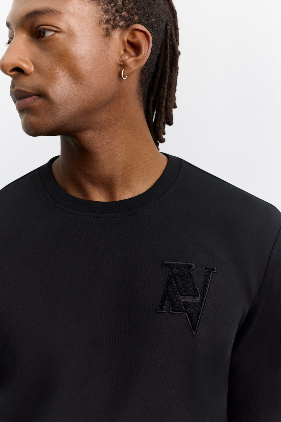 Siyah Bisiklet Yaka Baskılı Pamuklu Sweatshirt