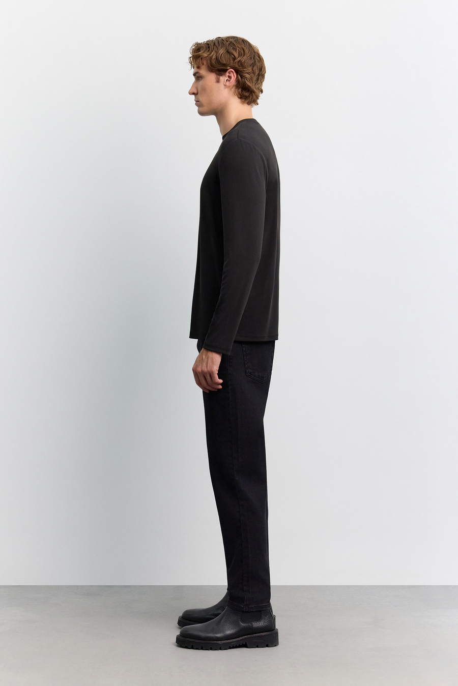 Siyah Bisiklet Yaka Uzun Kol Basic Modal T-Shirt