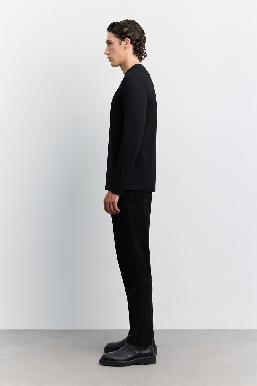 Siyah Bisiklet Yaka Viskon Karışımlı Bi-Stretch Basic Sweatshirt