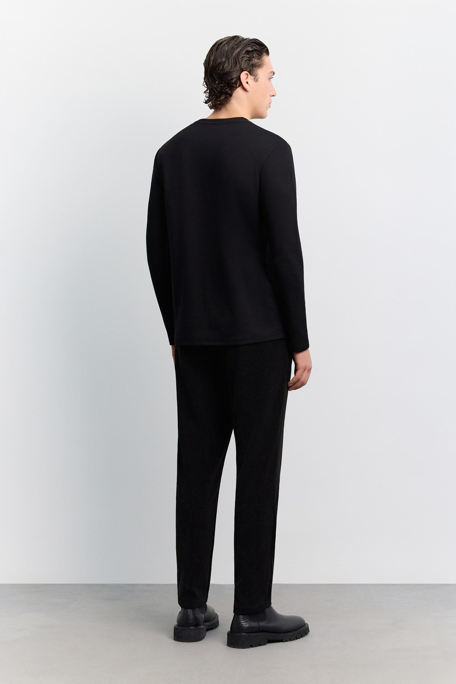 Siyah Bisiklet Yaka Viskon Karışımlı Bi-Stretch Basic Sweatshirt
