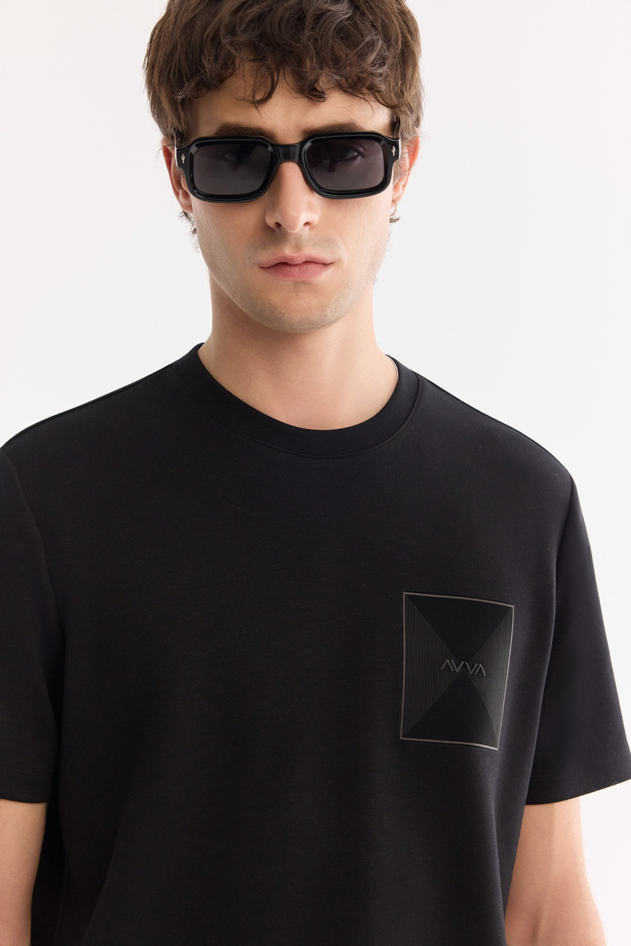 Siyah Bisiklet Yaka Baskılı İnterlok T-Shirt