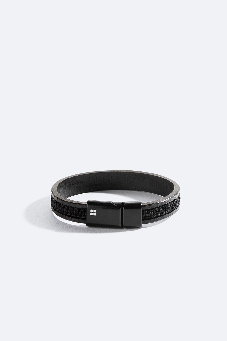 Black Leather Hematite Stone Bracelet