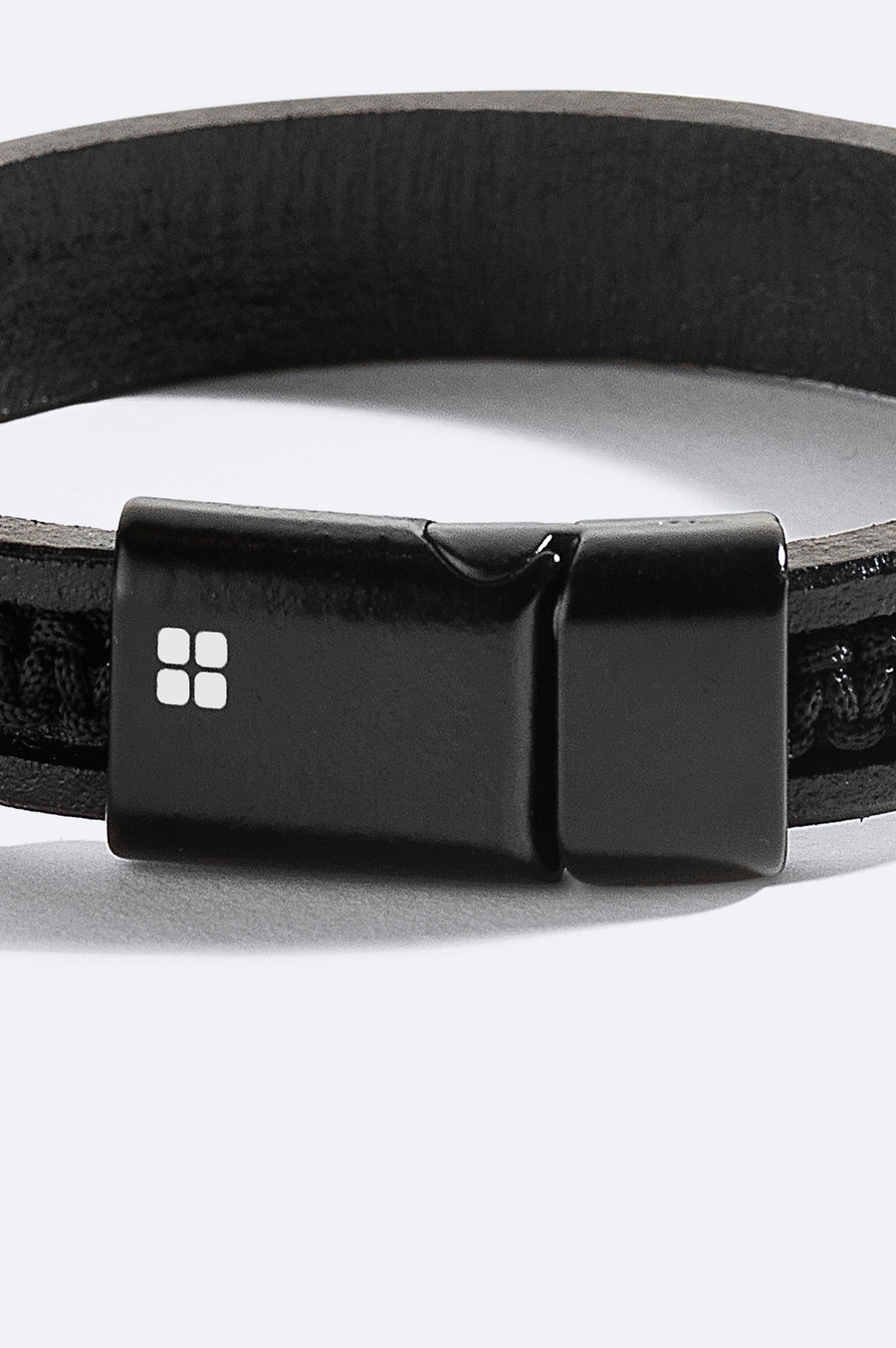 Black Leather Hematite Stone Bracelet