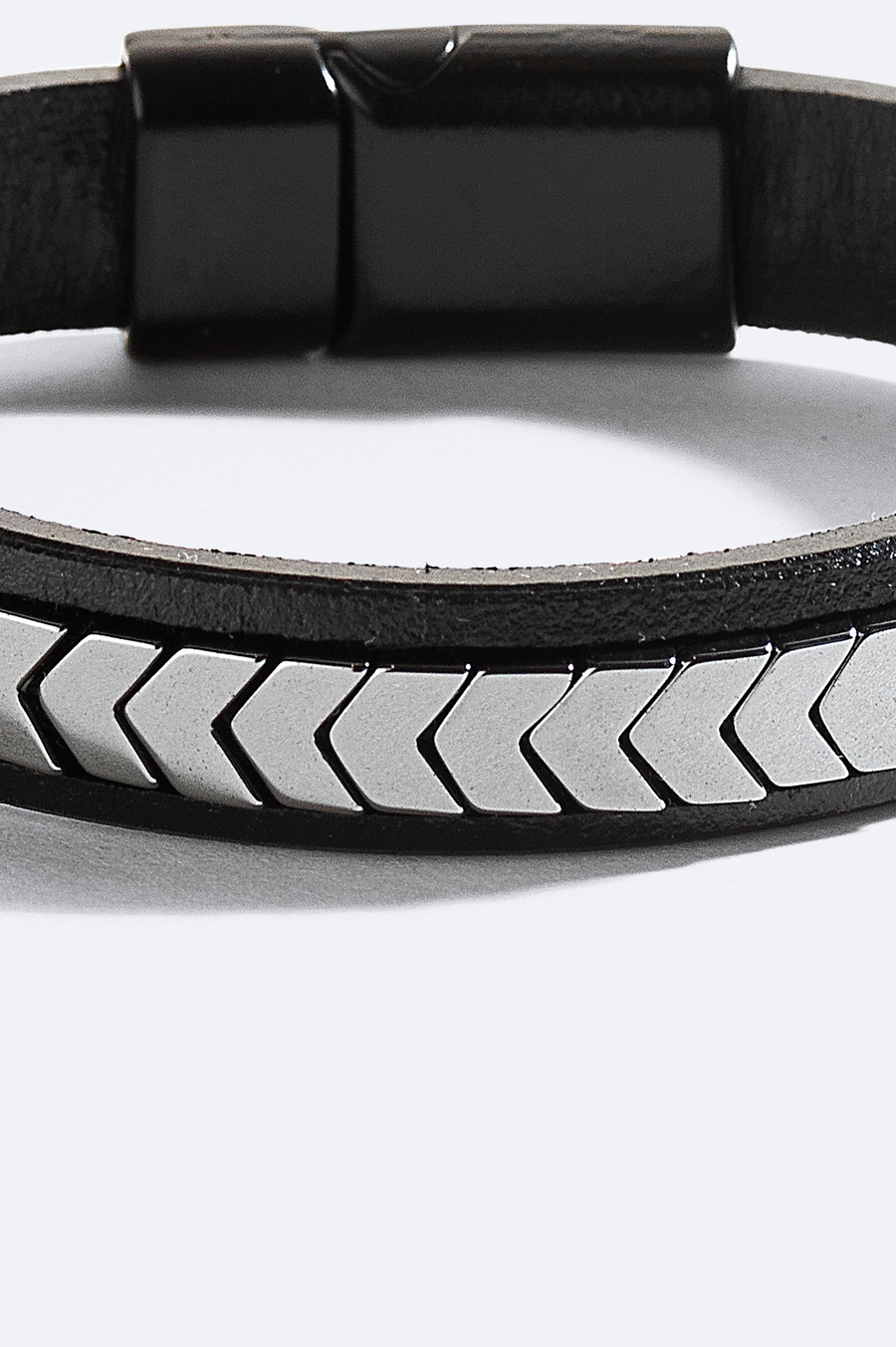 Black Leather Hematite Stone Bracelet