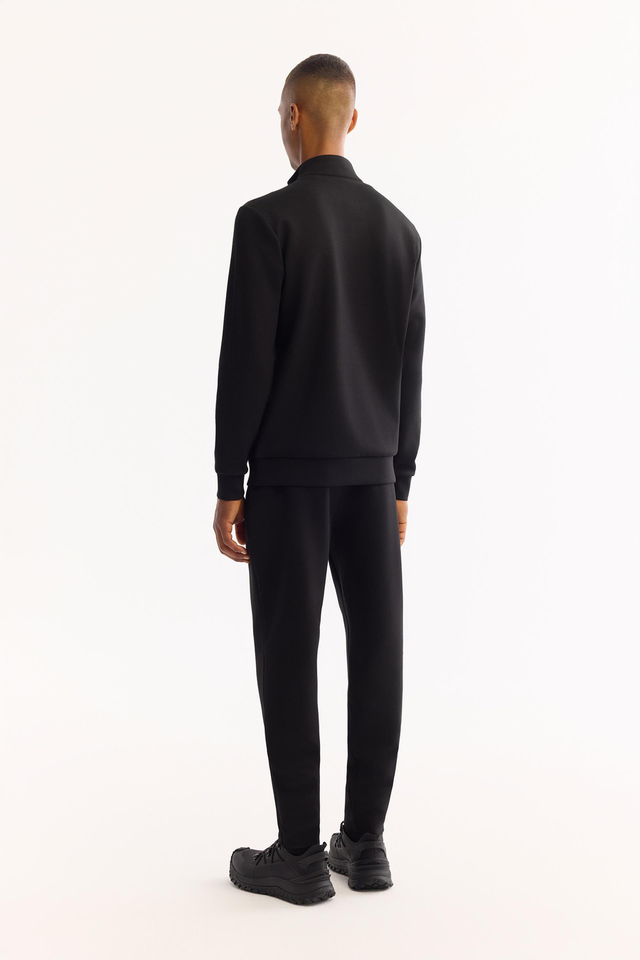 Black Stand Collar Zip-Up Easy-Iron Bi-Stretch Sweatshirt