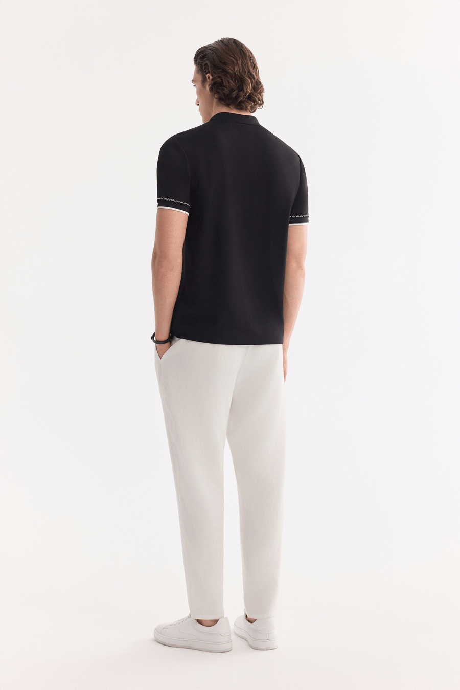 Siyah Düğmeli  Polo Yaka Flexi Bask İnterlok T-Shirt