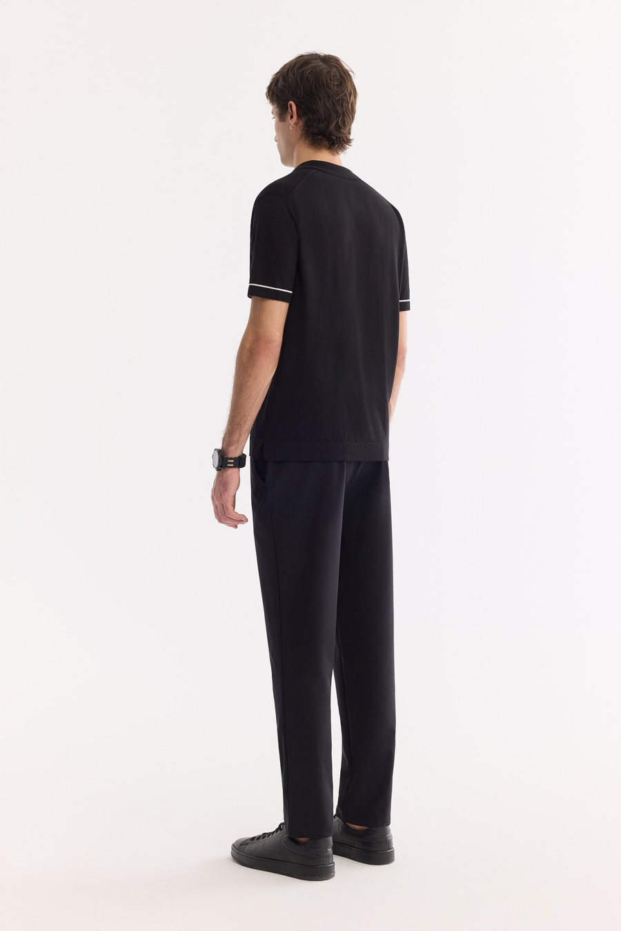 Siyah Polo Yaka Düğmesiz %100 Pamuk Soft Touch Triko T-Shirt