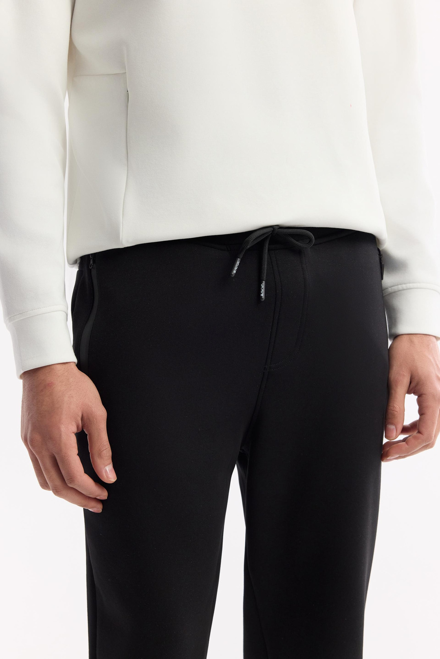Siyah Beli Lastikli Bağcıklı Bi-Stretch Eşofman Altı