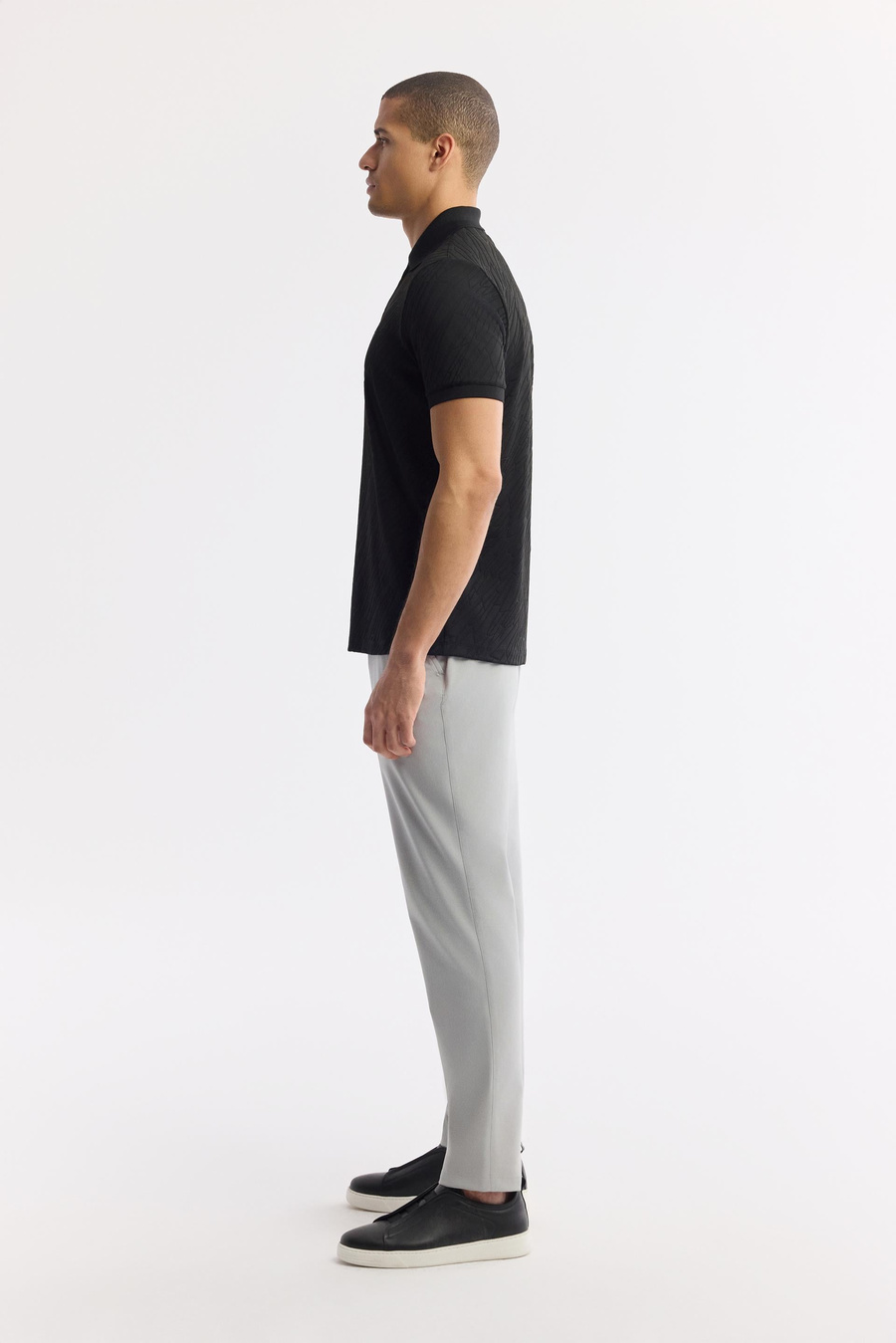 Siyah Polo Yaka Jakarlı T-Shirt