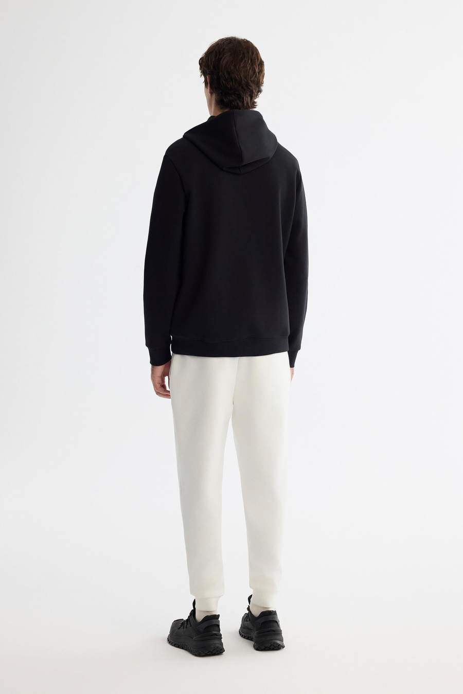 Siyah Kapüşonlu Pamuklu Baskılı Elastan Sweatshirt
