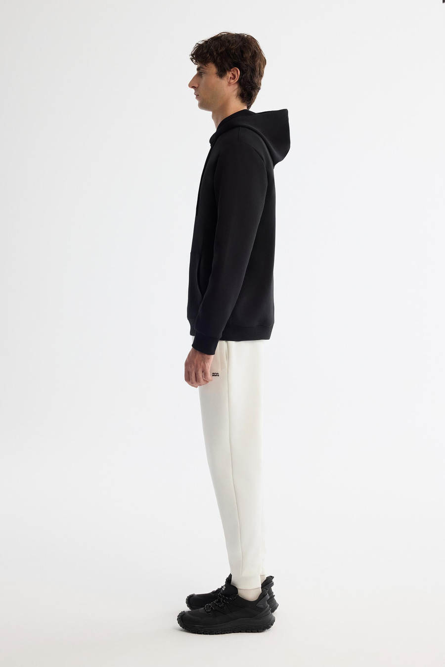 Siyah Kapüşonlu Pamuklu Baskılı Elastan Sweatshirt