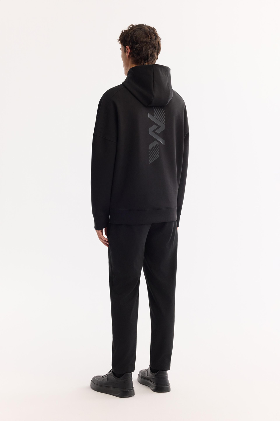 Siyah Bisiklet Yaka Kolay Ütülenen Bi-Stretch Baskılı Sweatshirt