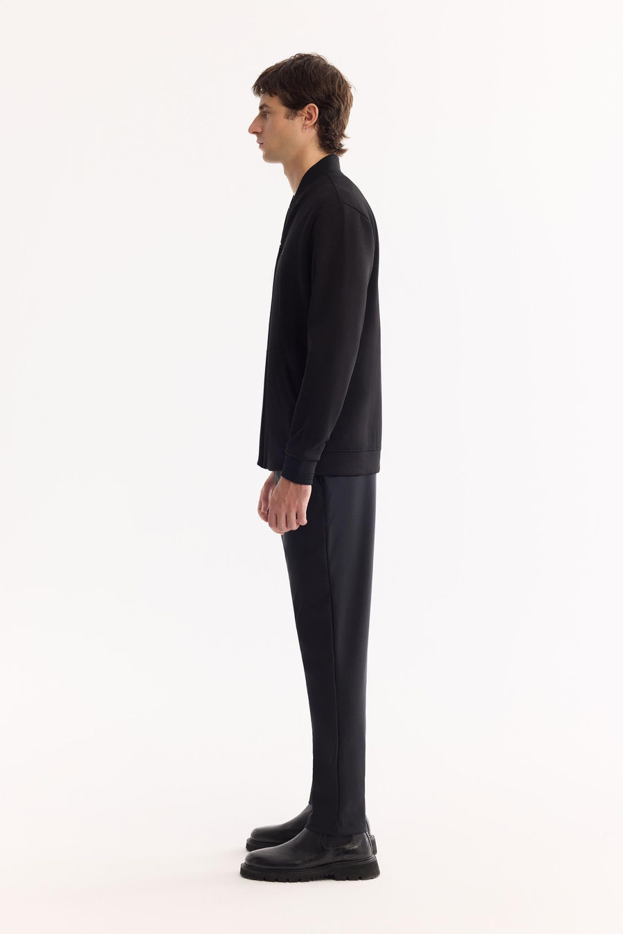 Siyah Bomber Yaka Kolay Ütülenen Bi-Stretch Sweatshirt
