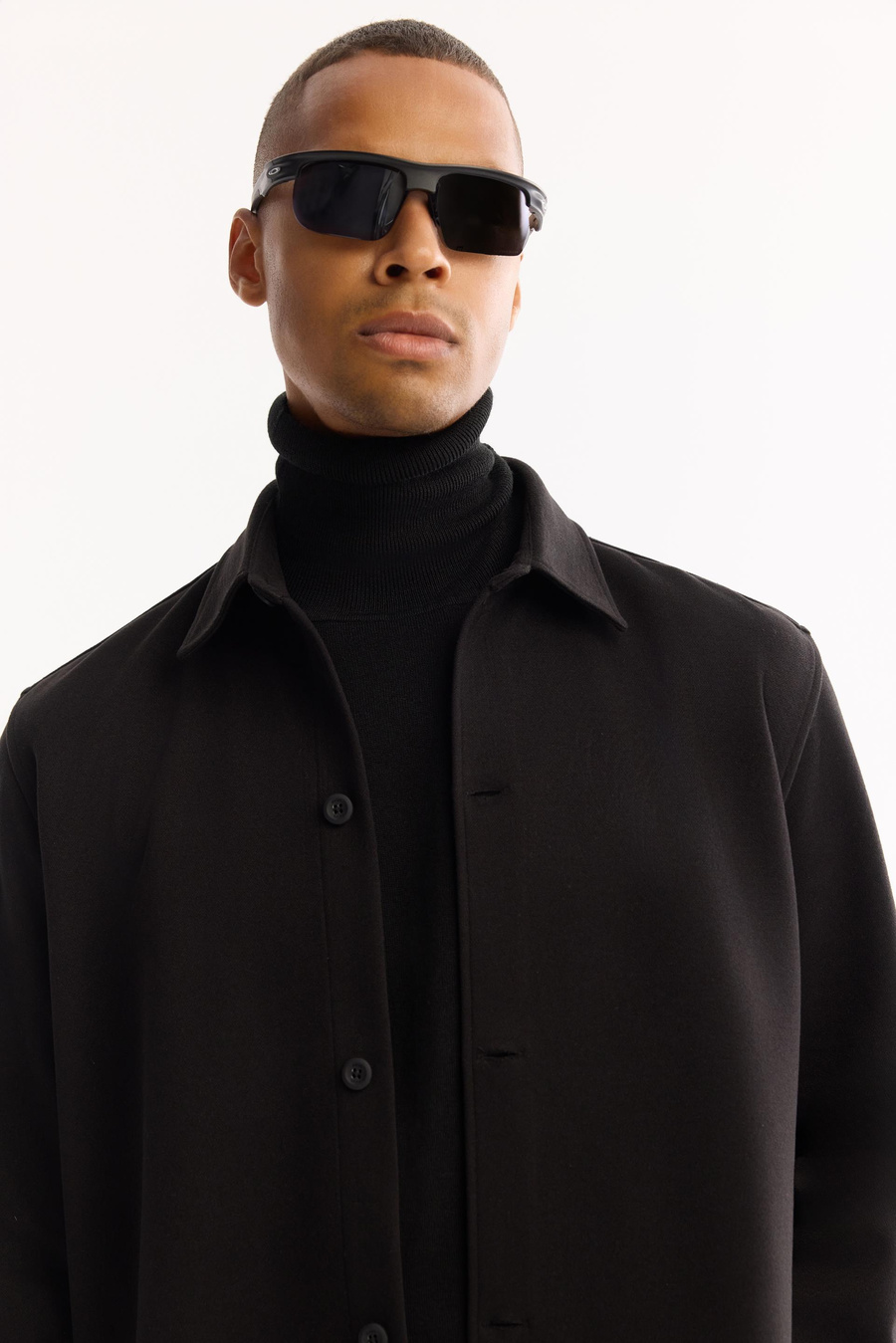 Black Classic Collar Rayon Blend Shirt Jacket