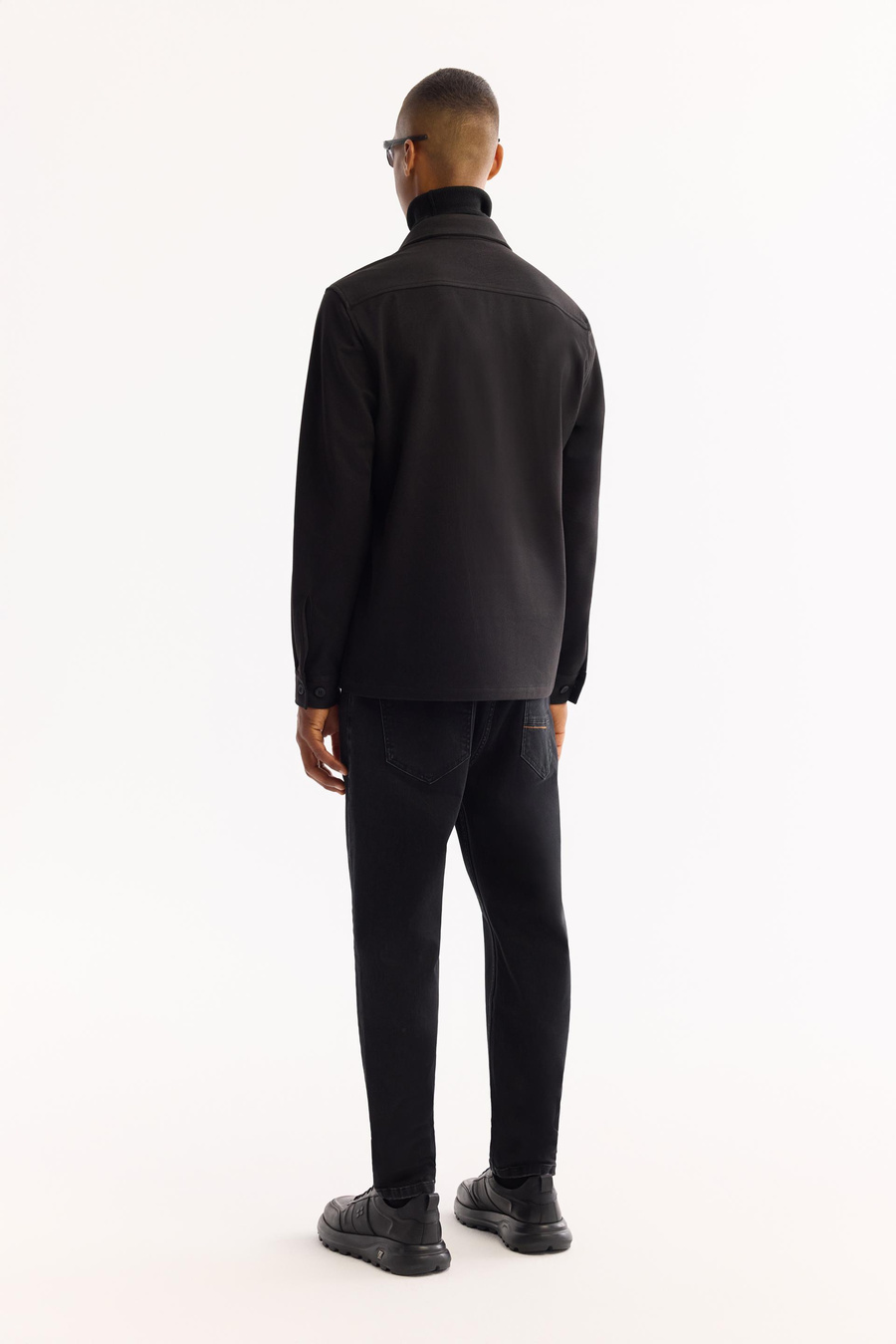 Black Classic Collar Rayon Blend Shirt Jacket