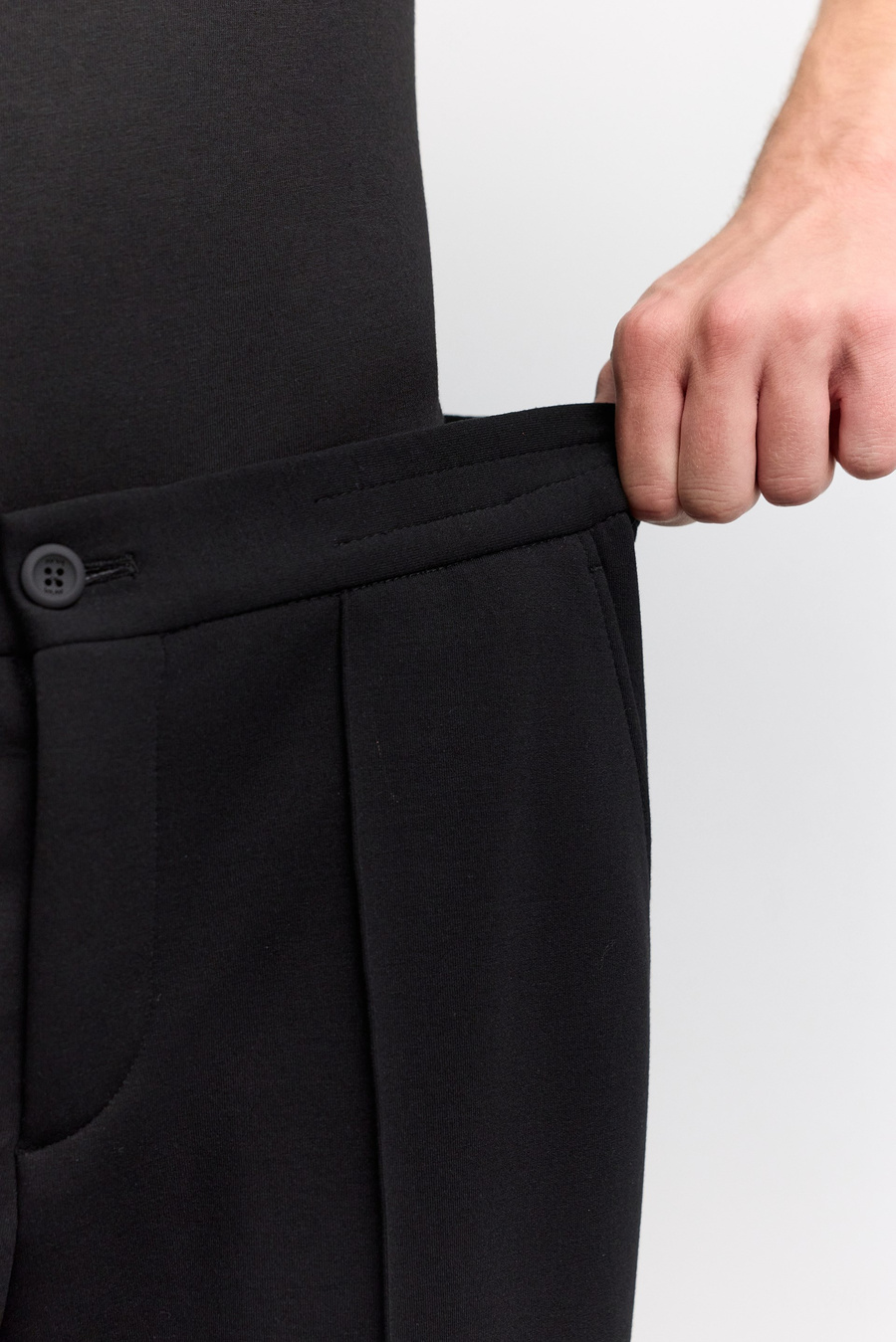 Siyah Interlok Örme Relaxed Fit Pantolon