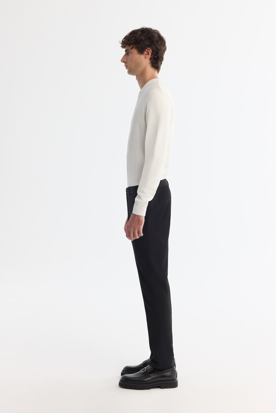 Siyah Klasik Bel Yandan Cepli Dokulu Bi-Stretch Pantolon