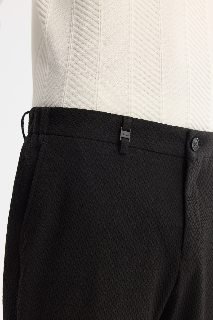 Siyah Klasik Bel Yandan Cepli Dokulu Bi-Stretch Pantolon