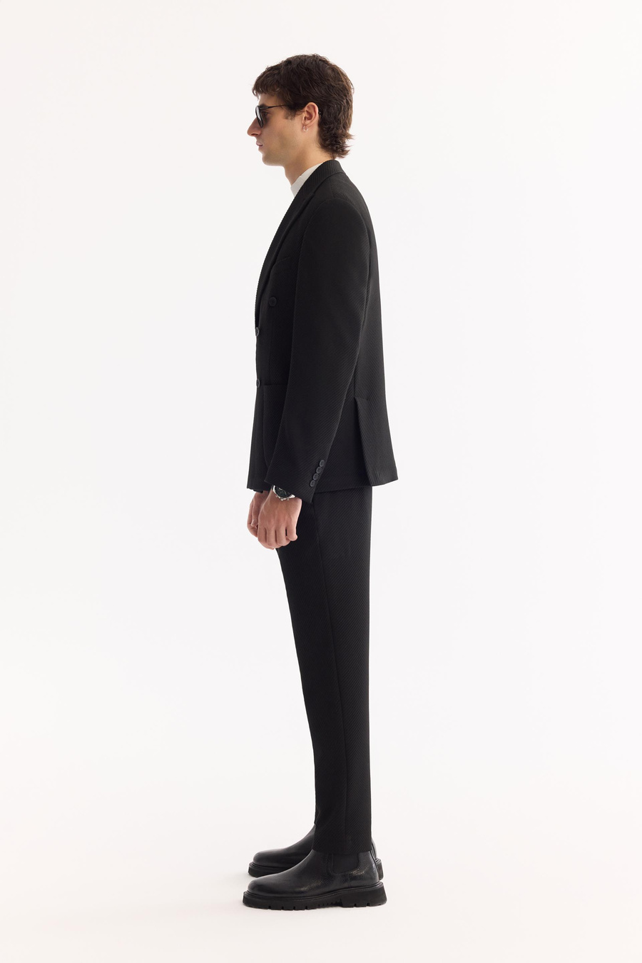 Siyah Kruvaze Bi-Stretch Hafif Dokulu Blazer Ceket