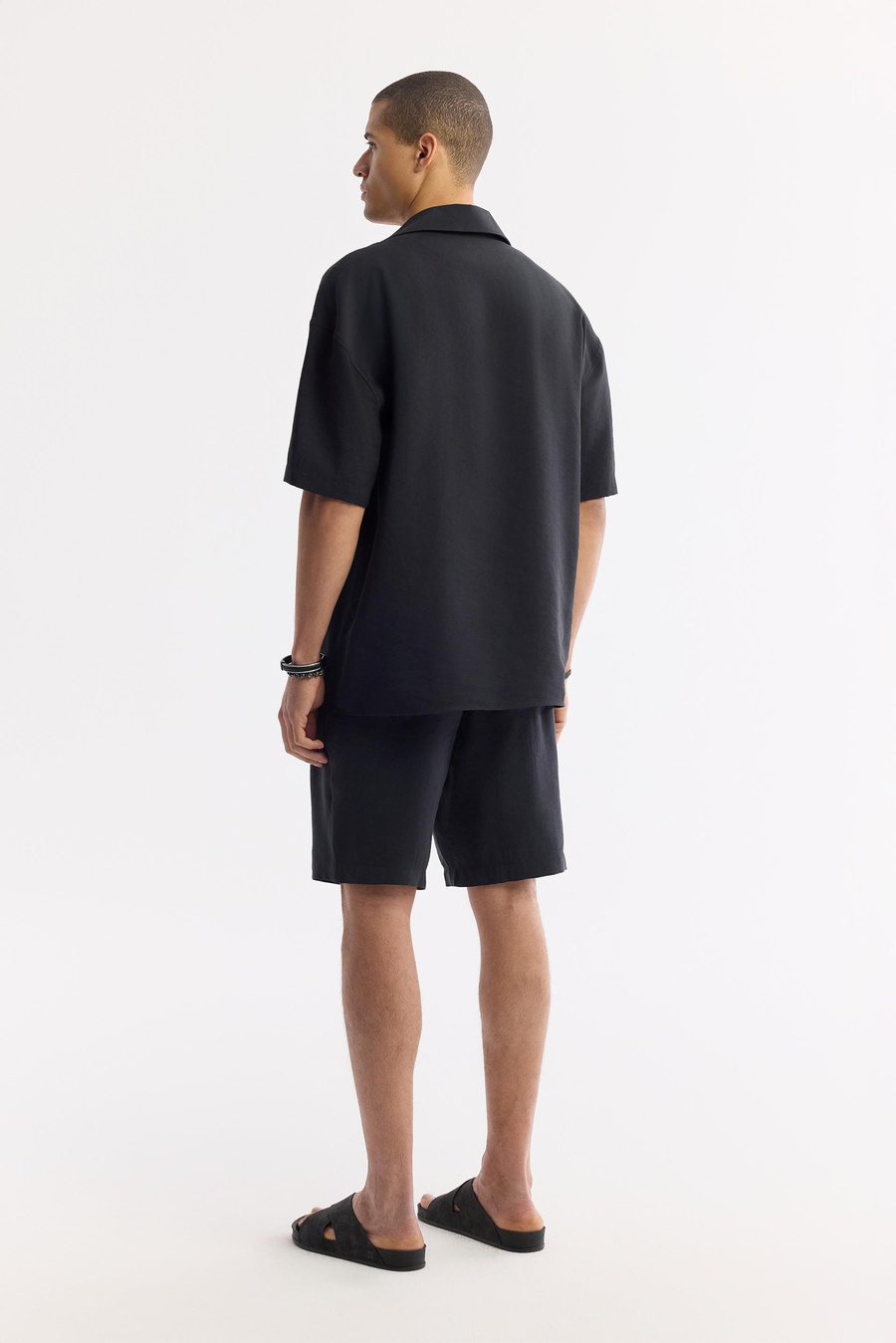  Black Polo Collar Modal Blend Short Sleeve Shirt