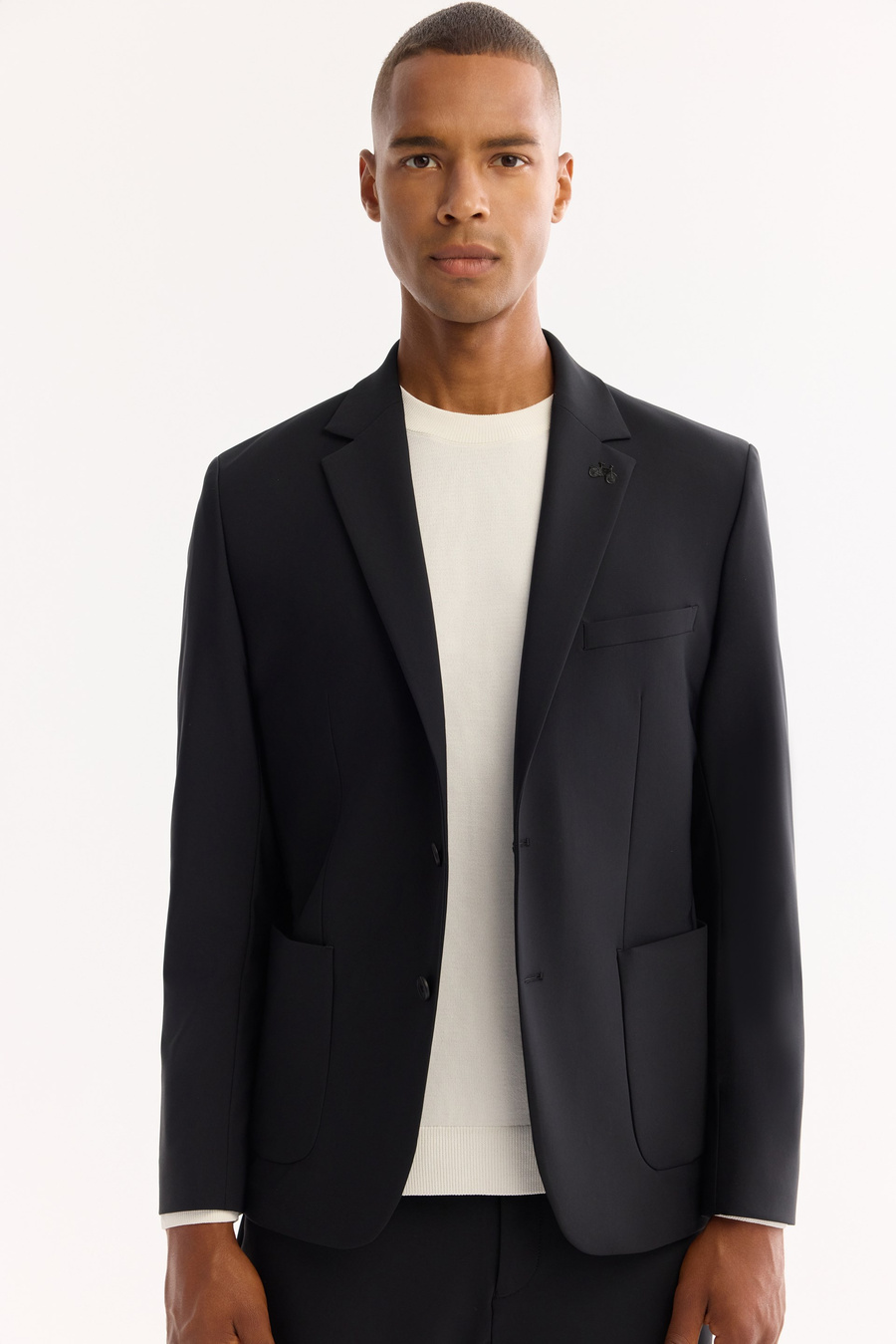 Black Mono Collar Bi-Stretch Water-Repellent Wrinkle-Free Blazer Jacket