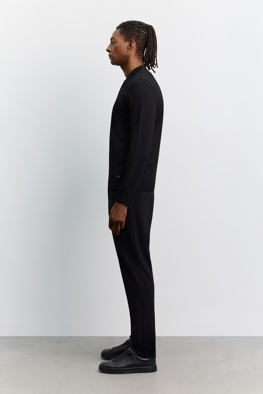 Siyah Polo Yaka Rayon Tüylenmeyen Basic Triko Kazak