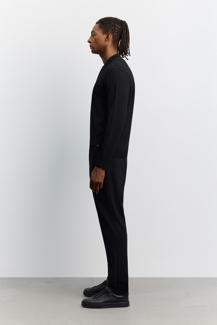 Siyah Polo Yaka Rayon Tüylenmeyen Basic Triko Kazak