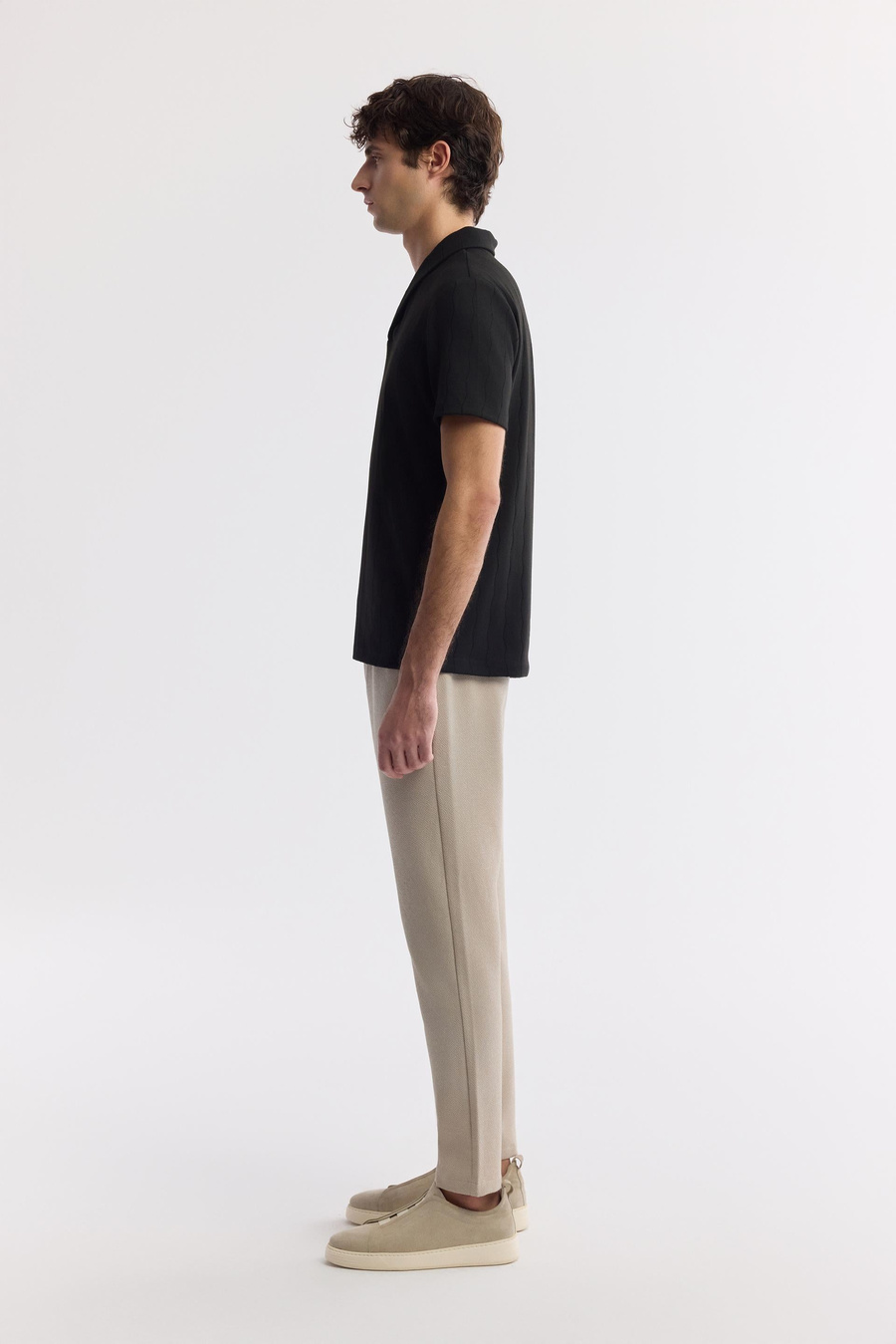 Black Shawl Collar Striped T-Shirt