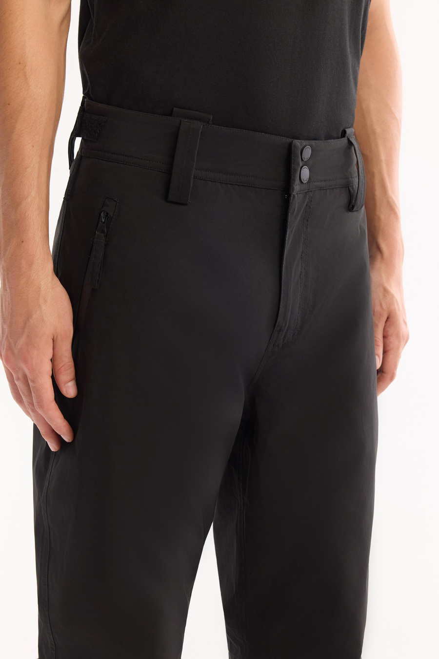 Black Snap Waist Water-Repellent Windproof Ski Pants