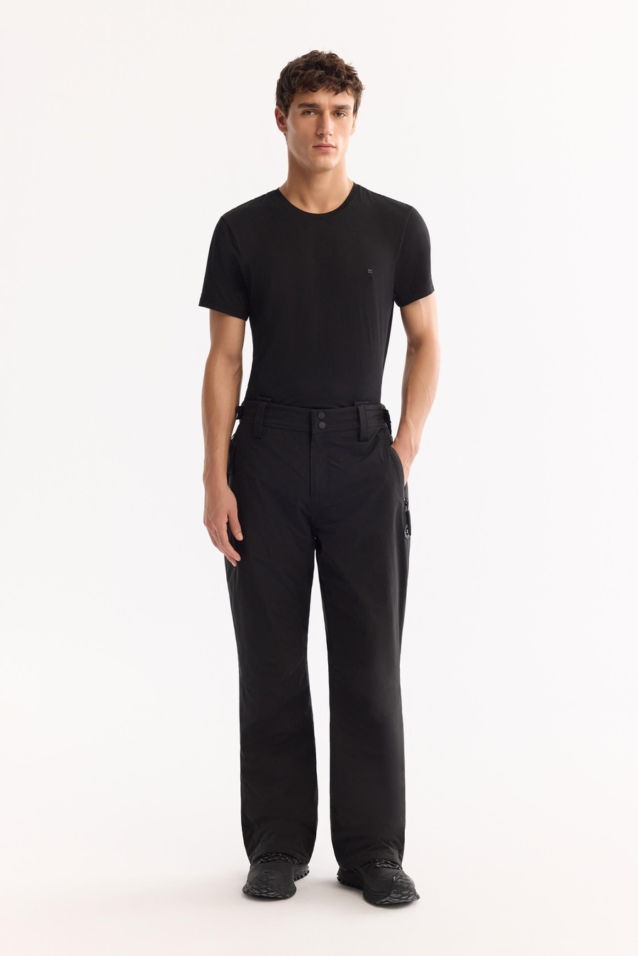 Black Snap Waist Water-Repellent Windproof Ski Pants