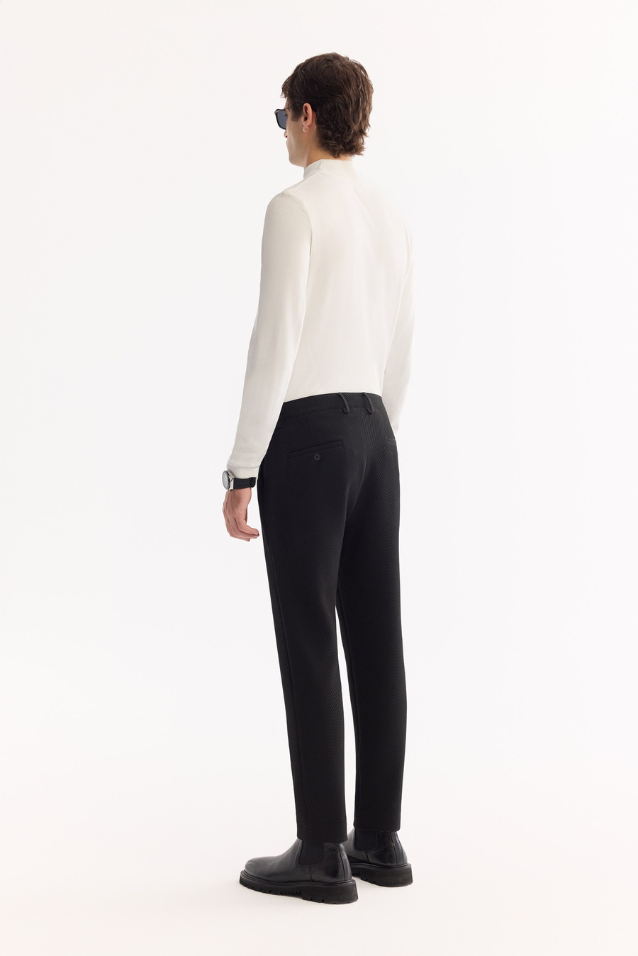 Siyah Yani Lastikli Bi-Stretch Hafif Pantolon