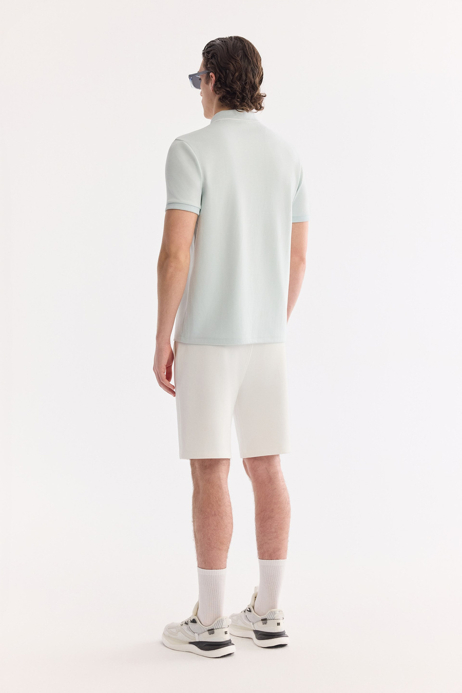 Su Yeşili Fermuarlı Polo Yaka Filexi  Baskılı İnterlok  T-Shirt